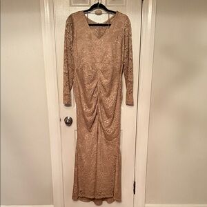 MARINA Long Sleeve Lace Dress in Tan